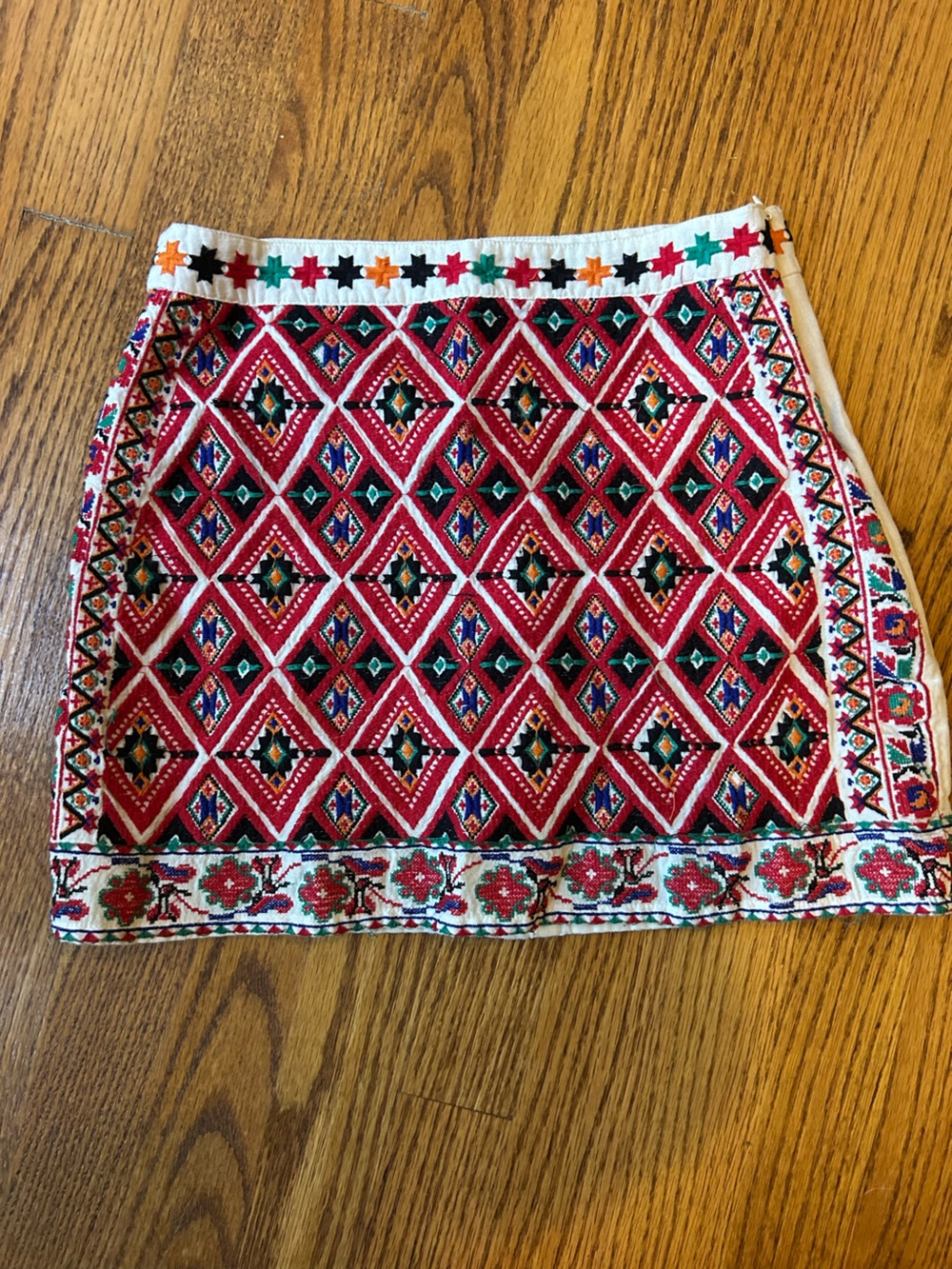 Red Embroidered Geometric Mini Skirt by Top Shop